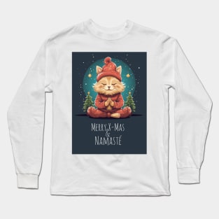 Yoga Meditation Christmas Cat Long Sleeve T-Shirt